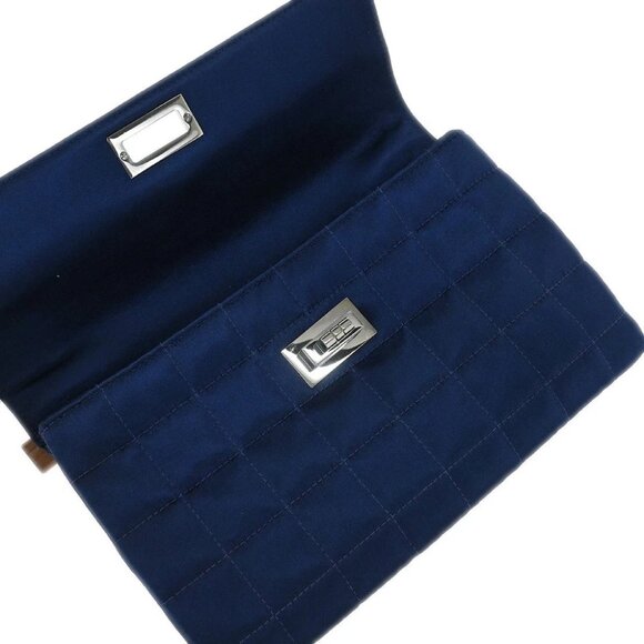 Chanel Navy Satin Mademoiselle Lock Choco Bar Handbag 116039 - Picture 7 of 10